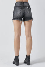 RISEN High-Rise Distressed Denim Shorts - Whispering Desires Shoppe