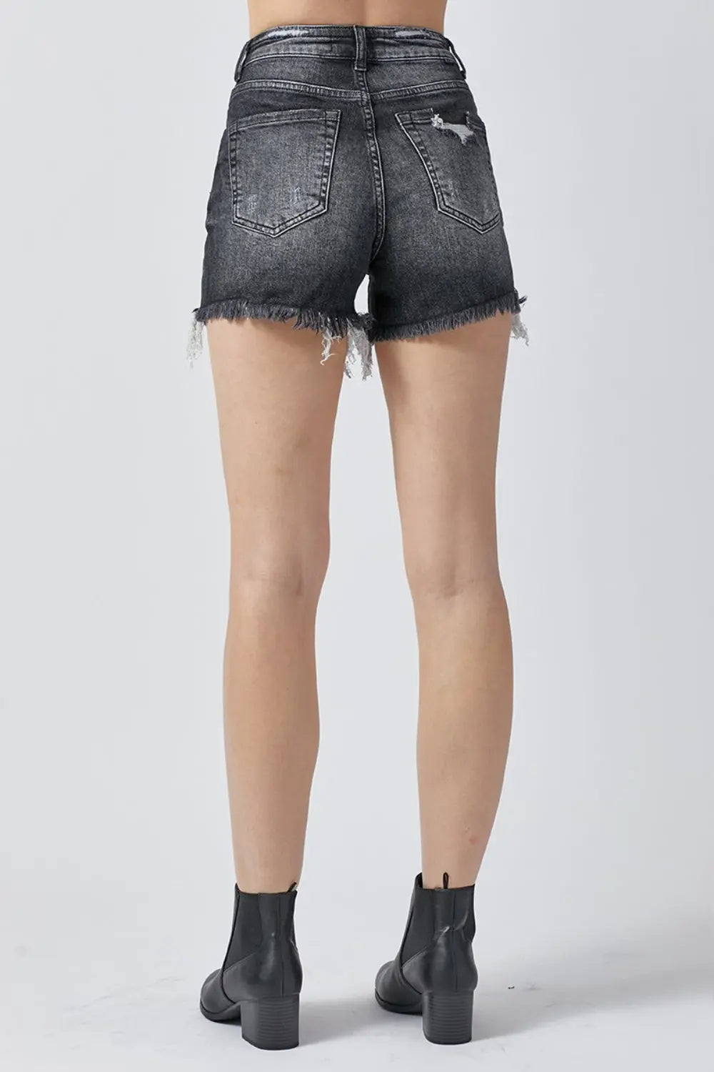 RISEN High-Rise Distressed Denim Shorts - Whispering Desires Shoppe