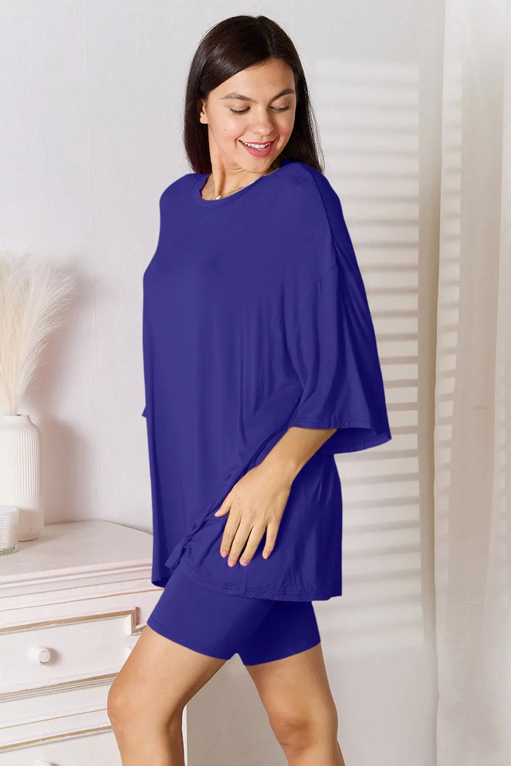 Basic Bae Soft Rayon 3/4 Sleeve Top & Shorts Set - Whispering Desires Shoppe