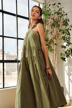 ADORA Crisscross Wide Strap Drawstring Detail Midi Dress - Whispering Desires Shoppe