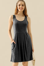 Doublju Ruched Round-Neck Sleeveless Dress w/ Pockets - Whispering Desires Shoppe