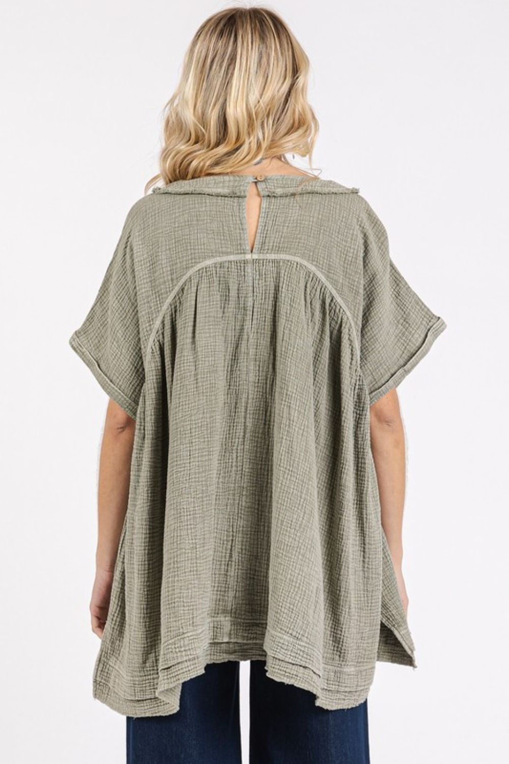 Mittoshop Mineral Wash Gauze Babydoll V-Neck Oversized Blouse - Whispering Desires Shoppe