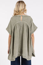Mittoshop Mineral Wash Gauze Babydoll V-Neck Oversized Blouse - Whispering Desires Shoppe