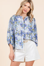 Mittoshop Flower Print Batwing Sleeve Button Down Blouse - Whispering Desires Shoppe