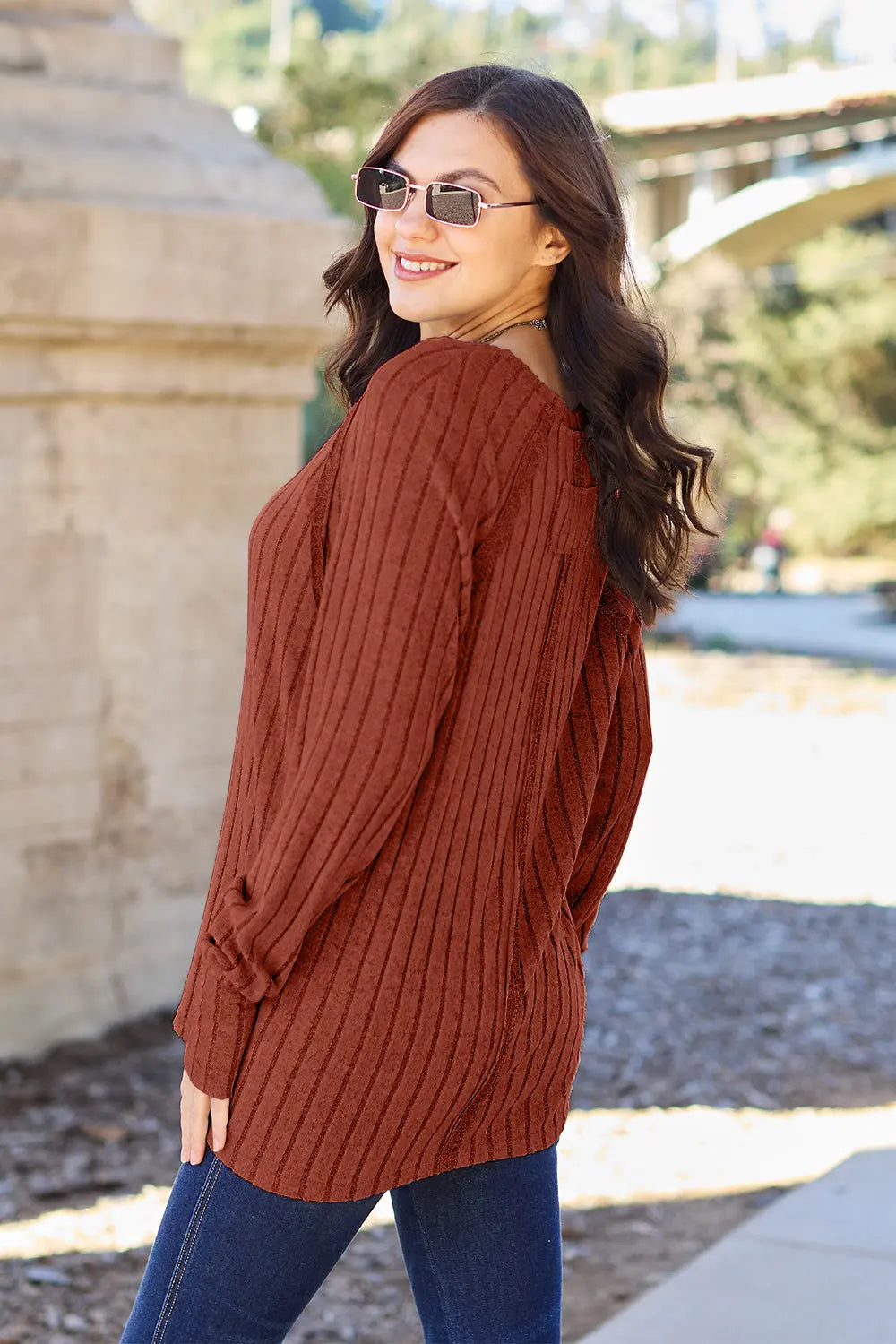 Basic Bae Ribbed Round-Neck Long-Sleeve Knit Top - Whispering Desires Shoppe