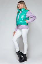 Snobbish Zip Up Turtleneck Shiny Quilted Vest - Whispering Desires Shoppe