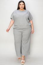 Double Take Full Size Texture Short Sleeve Top and Pants Set - Whispering Desires Shoppe