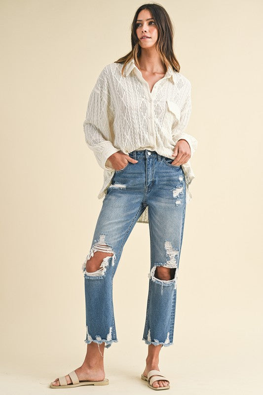 Annie Wear Distressed Raw Hem Cropped Jeans - Whispering Desires Shoppe