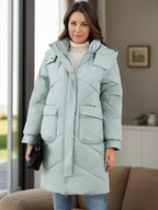 Long Sleeve Longline Hooded Winter Coat with Pockets - Whispering Desires Shoppe