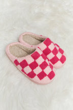Melody Checkered Print Plush Slide Slippers - Whispering Desires Shoppe