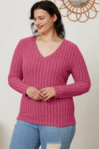Basic Bae Ribbed V-Neck Long Sleeve Tee - Whispering Desires Shoppe