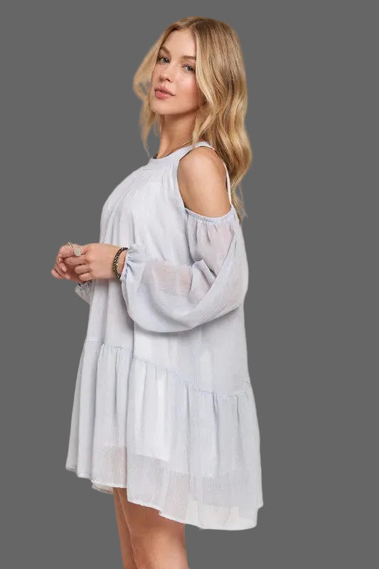 ADORA Cold Shoulder Balloon Sleeve Mini Dress - Whispering Desires Shoppe