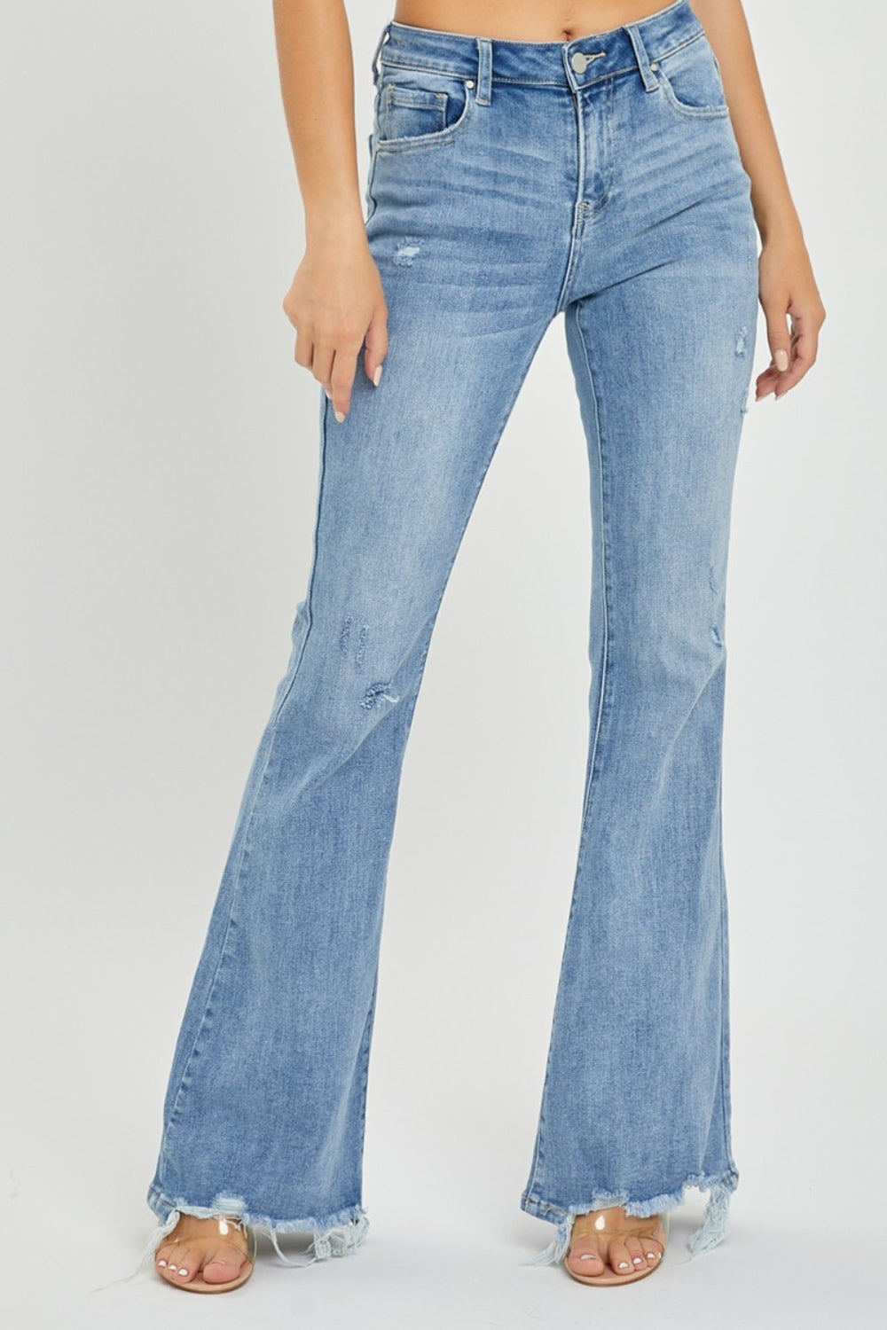 Risen High-Rise Frayed Hem Flare Jeans - Whispering Desires Shoppe