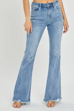 Risen High-Rise Frayed Hem Flare Jeans - Whispering Desires Shoppe