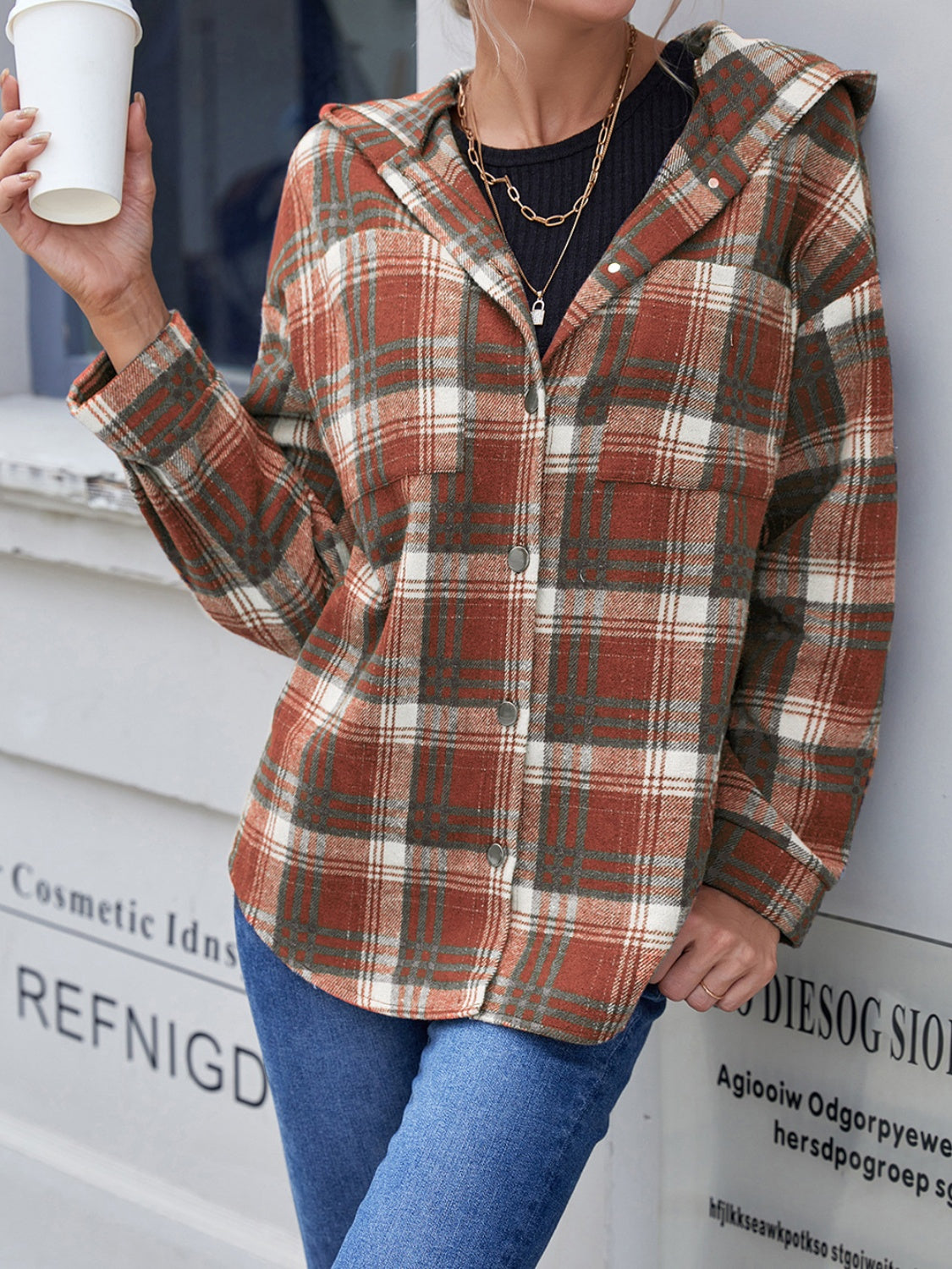 Ivy Lane Plaid Button Up Long Sleeve Hooded Jacket - Whispering Desires Shoppe