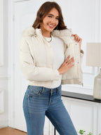 Pocketed Long Sleeve Cropped Hooded Winter Coat - Whispering Desires Shoppe