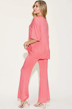 Basic Bae Full Size Bamboo Drop Shoulder T-Shirt and Flare Pants Set - Whispering Desires Shoppe