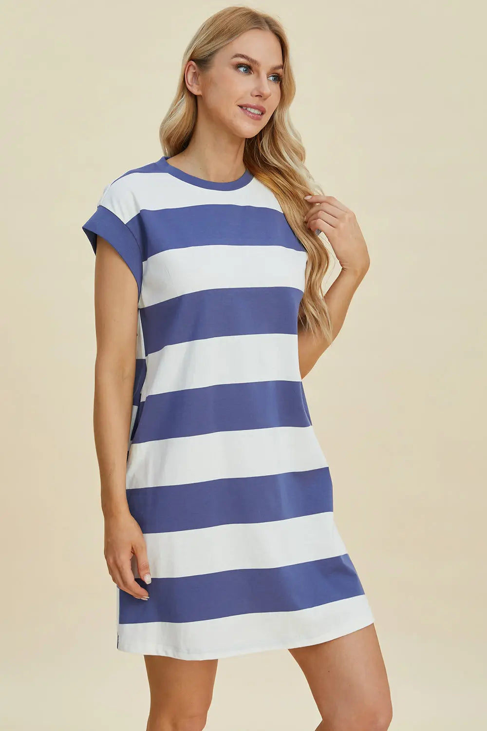 Striped Cap-Sleeve Mini Dress — Cotton-Blend Comfort - Whispering Desires Shoppe
