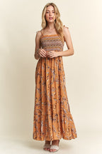 ADORA Smocked Printed Square Neck Tie Shoulder Cami Dress - Whispering Desires Shoppe