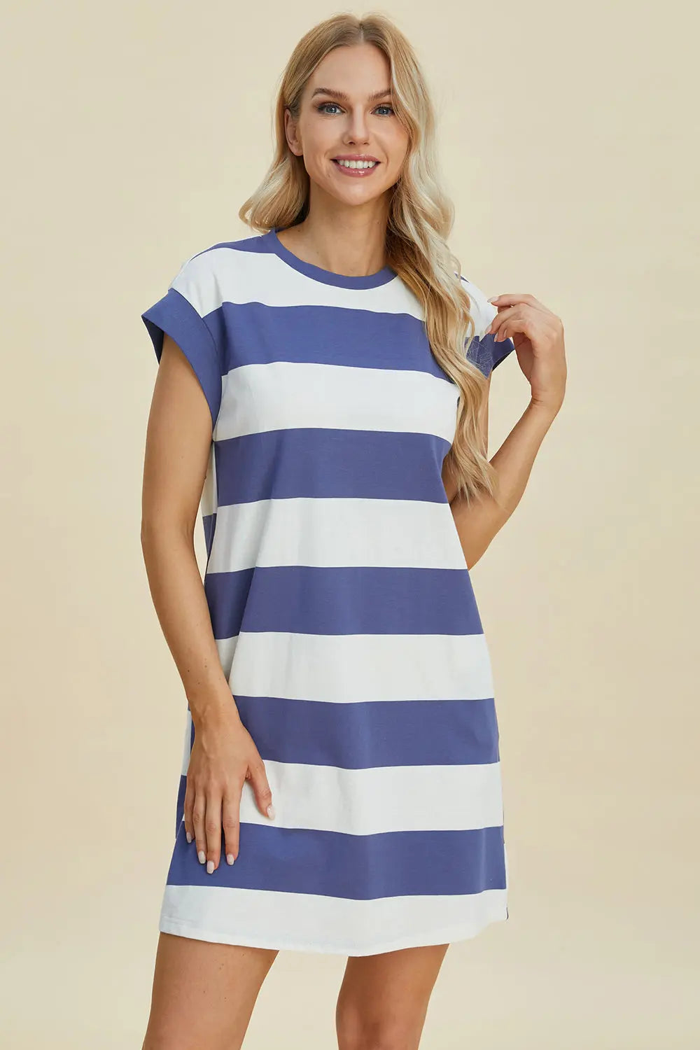 Striped Cap-Sleeve Mini Dress — Cotton-Blend Comfort - Whispering Desires Shoppe