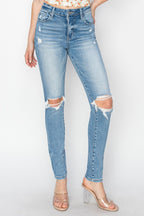 RISEN High-Rise Knee Distressed Skinny Jeans - Whispering Desires Shoppe