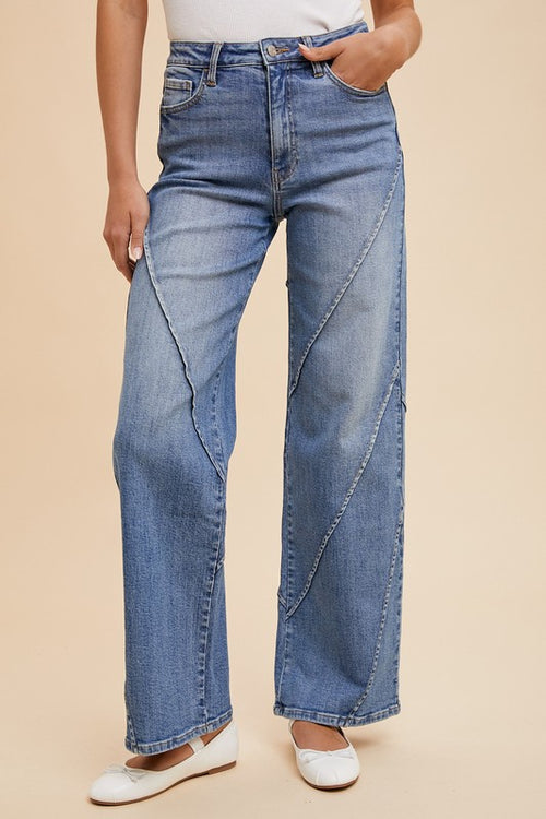 Annie Wear Decorative Seams Wide Leg Jeans - Whispering Desires Shoppe