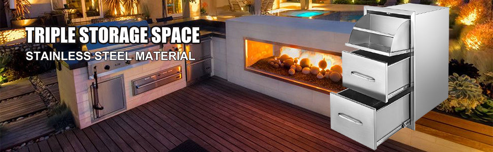 SucceBuy Stainless-Steel Outdoor BBQ Kitchen Drawers