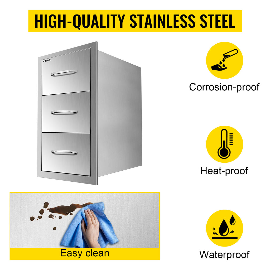 SucceBuy Stainless-Steel Outdoor BBQ Kitchen Drawers