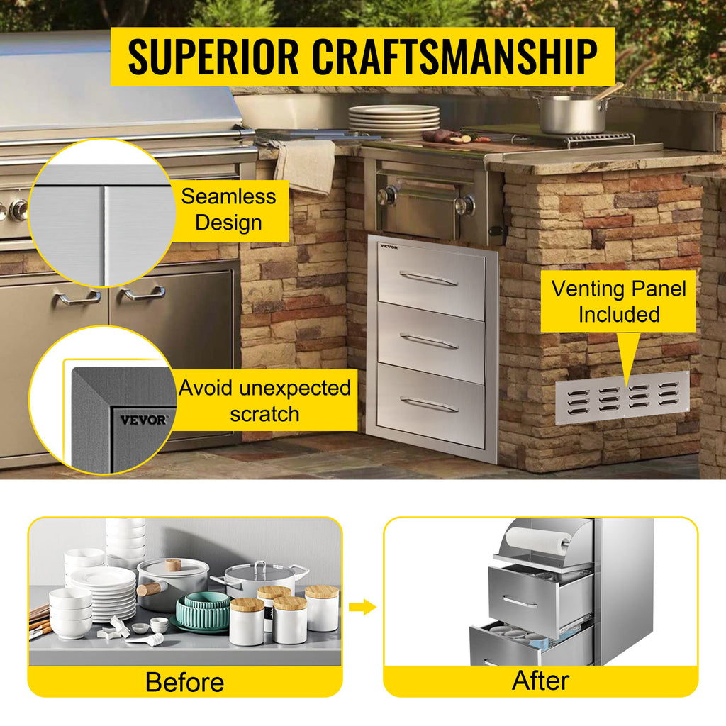 SucceBuy Stainless-Steel Outdoor BBQ Kitchen Drawers