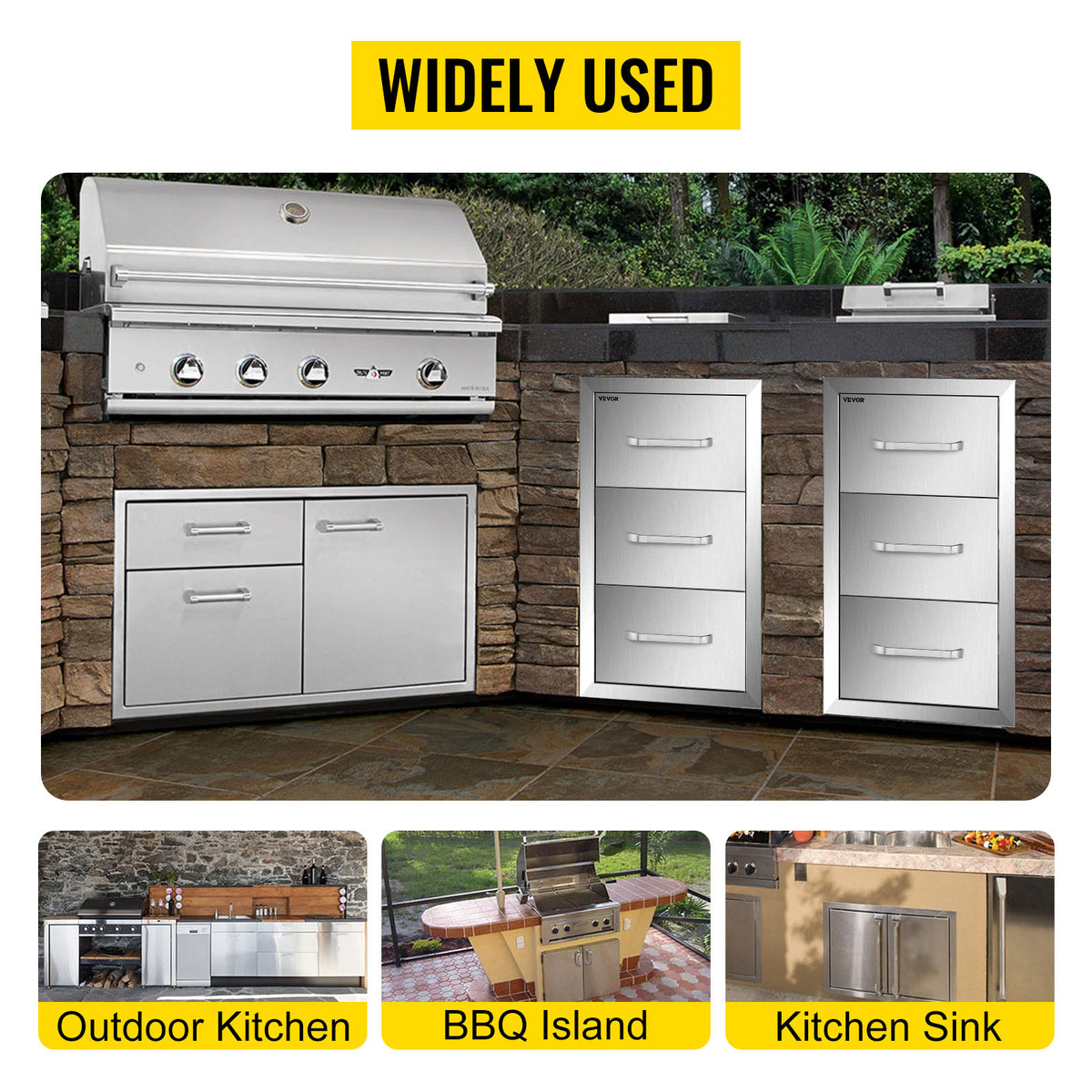 SucceBuy Stainless-Steel Outdoor BBQ Kitchen Drawers