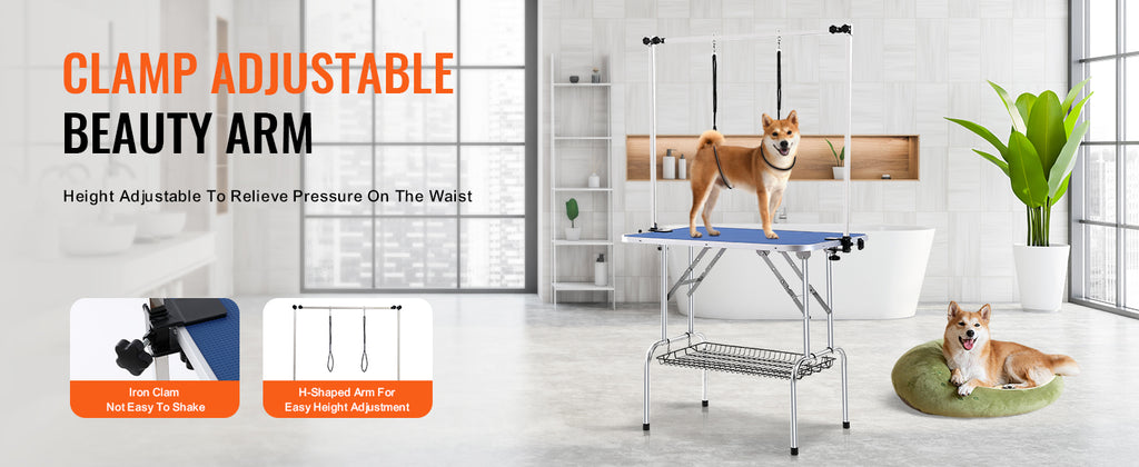 SucceBuy Folding Pet Grooming Table with Two Arms