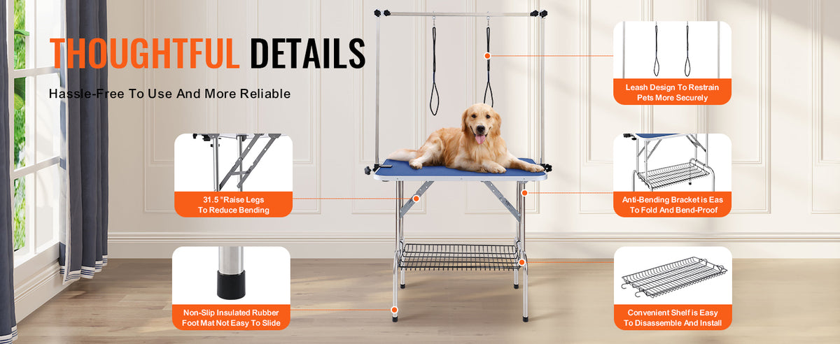 SucceBuy Folding Pet Grooming Table with Two Arms