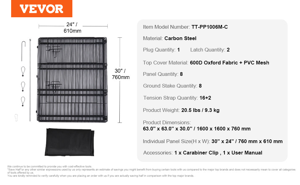 VEVOR Eight-Panel Dog Playpen with Fabric Cover