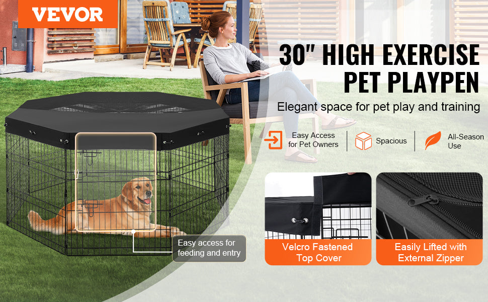 VEVOR Eight-Panel Dog Playpen with Fabric Cover