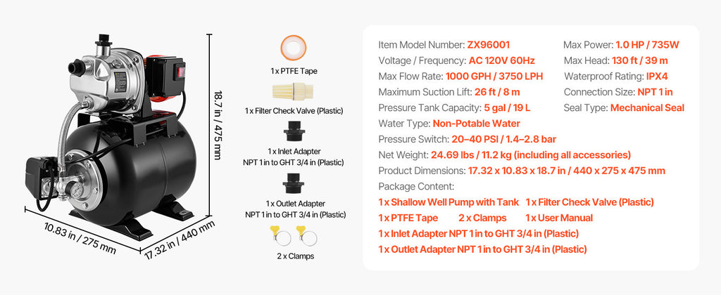SucceBuy 120V Shallow Well Pump with Pressure Tank