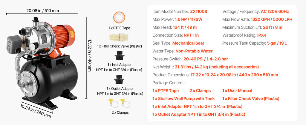 SucceBuy 120V Shallow Well Pump with Pressure Tank