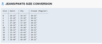 Jeans/Pants Size Conversion