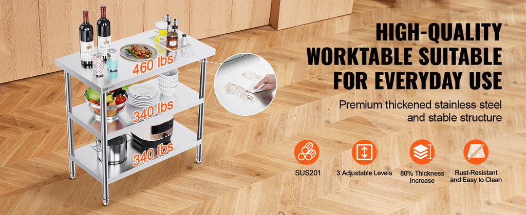 SucceBuy Stainless-Steel Kitchen Prep Work Table