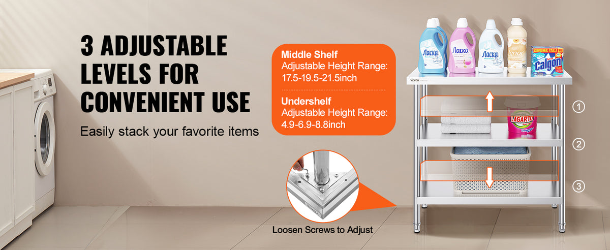 SucceBuy Stainless-Steel Kitchen Prep Work Table
