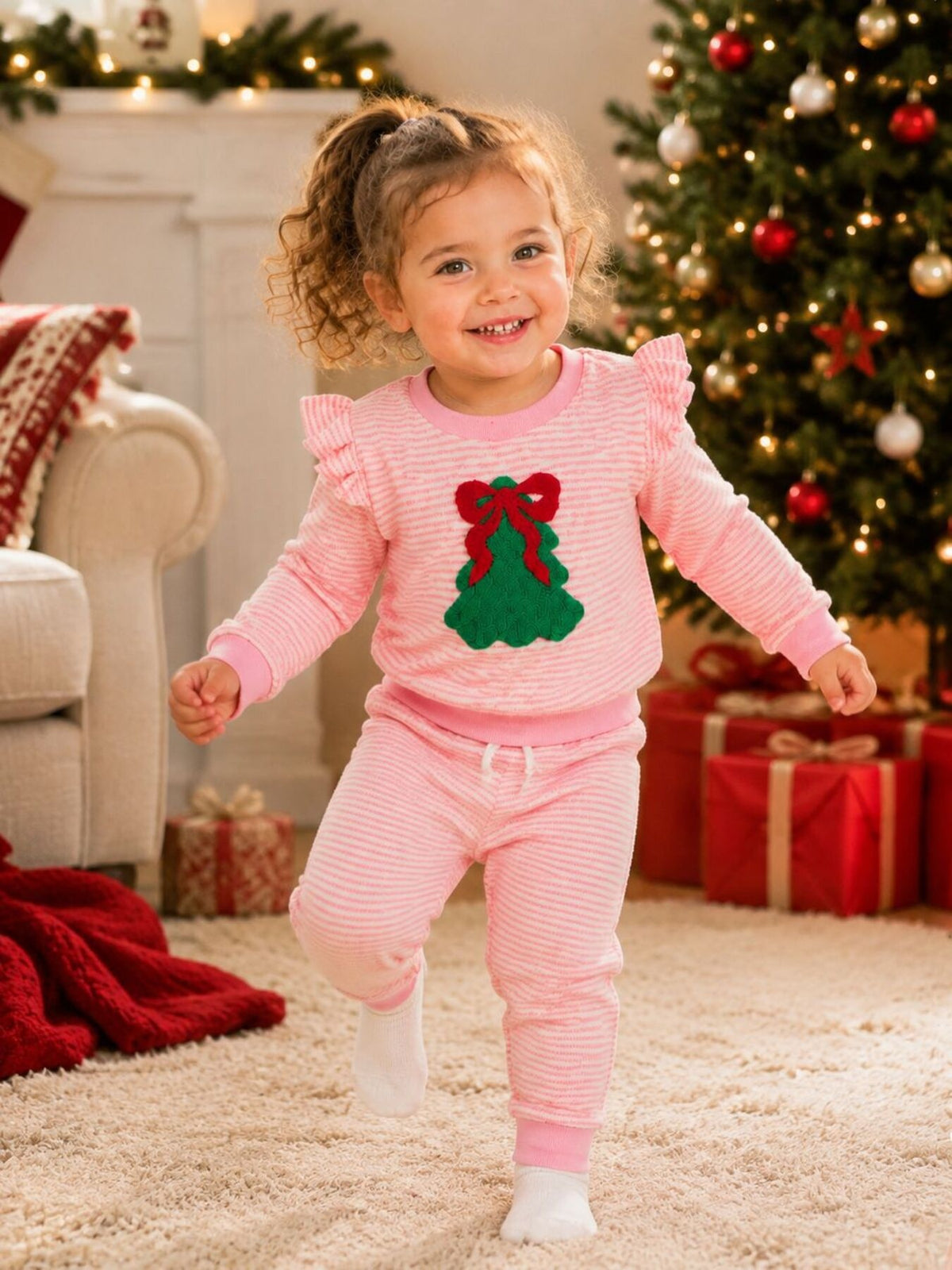 Christmas Tree Ruffle Pajama Set