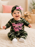 Daddy's Girl camo baby jumpsuit and bow hat set