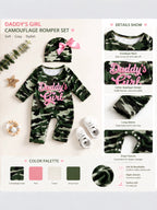 Daddy's Girl camo baby jumpsuit and bow hat set